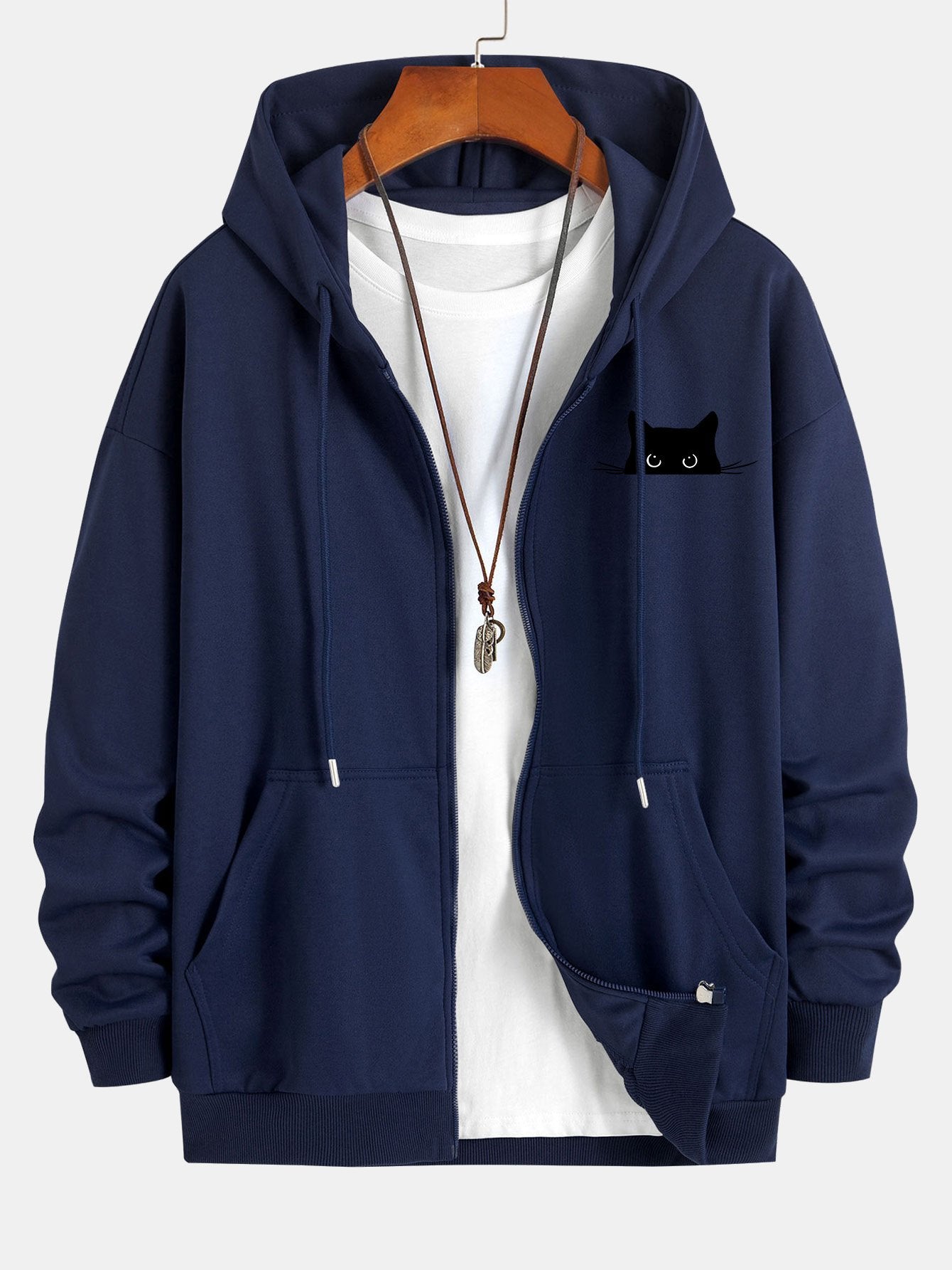 Harry | Black Cat Print Relax Fit Zip Hoodie