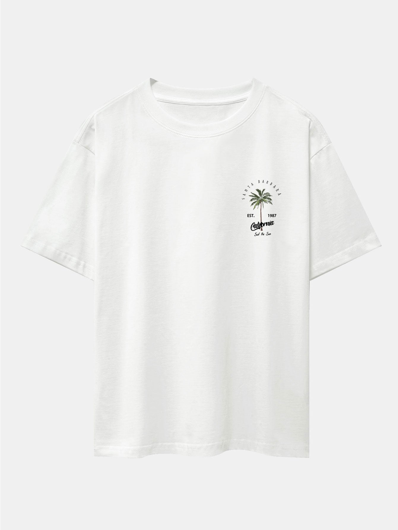 Adrián® | Palm Tree Print Drop Shoulder Oversize T-Shirt & Swim Shorts