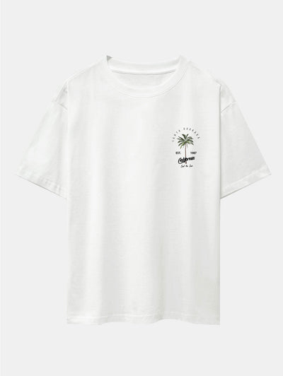 Adrián® | Palm Tree Print Drop Shoulder Oversize T-Shirt & Swim Shorts