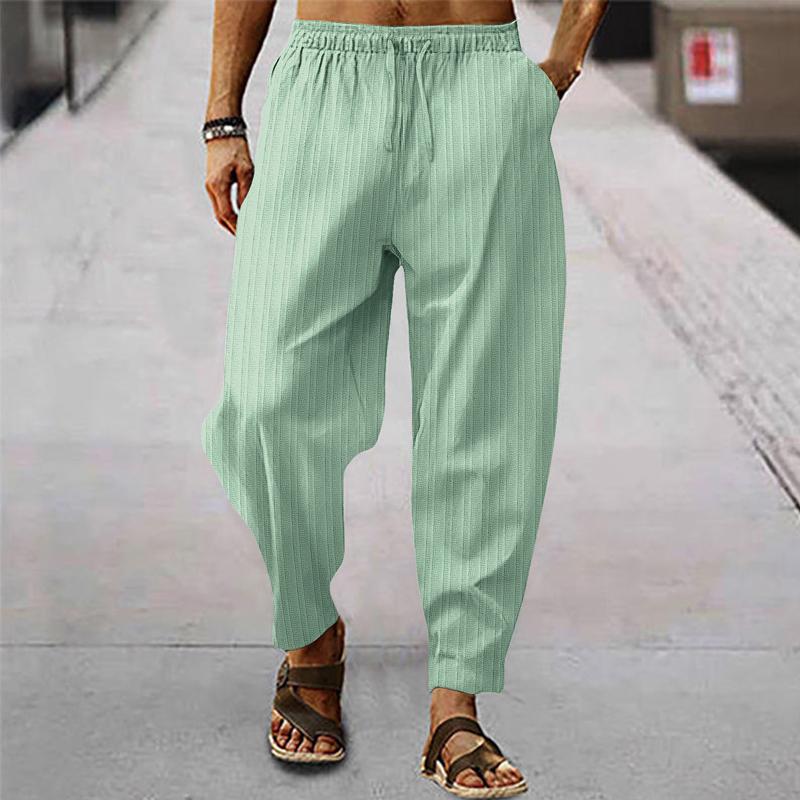 Men's breathable cotn and linen striped loose casal sports trosers