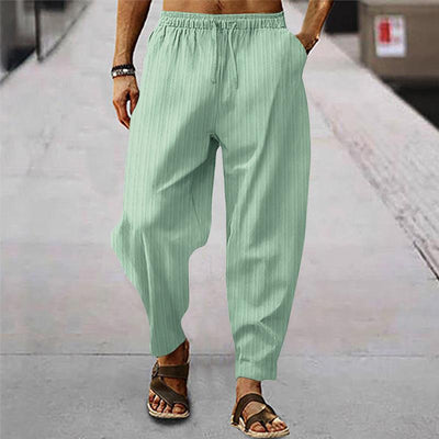 Men's breathable cotn and linen striped loose casal sports trosers