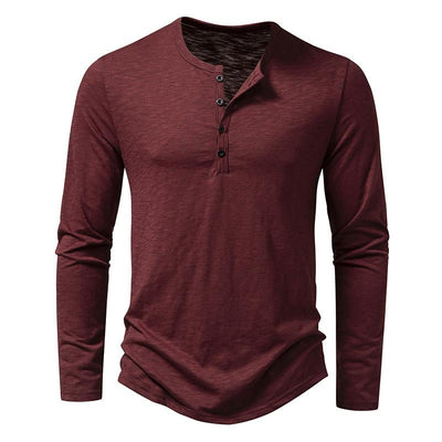 Men's Casal Henley Collar Solid Long Sleeve T-Shirt