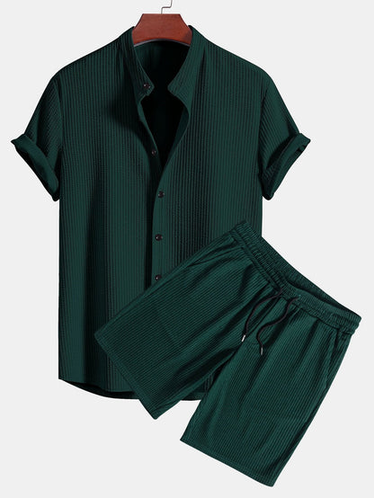 Adalgiso® | Muscle Fit Ribbed Stand Collar Shirt & Shorts