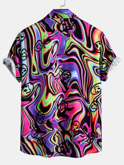 Ken® | Colorful Fluid Smiley Print Button Up Shirt