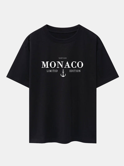 Cosme® | Monaco Slogan Print Drop Shoulder Oversize T-Shirt & Drawstring Corduroy Shorts
