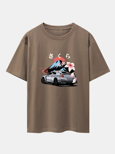 Howard® | Tokyo Cherry Blossoms Car Print Drop Shoulder Oversize T-Shirt