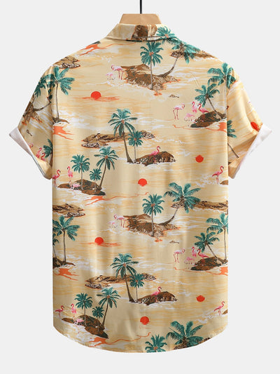 Archibaldo® | Flamingo Habitat Print Button Up Shirt