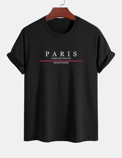 Arcadio® | Stripe Paris Slogan Print Cotton T-Shirt