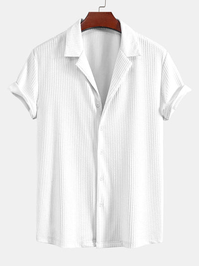 Curtis® | Defined Style: Ribbed Muscle Fit Shirt With Deep Cuban Collar