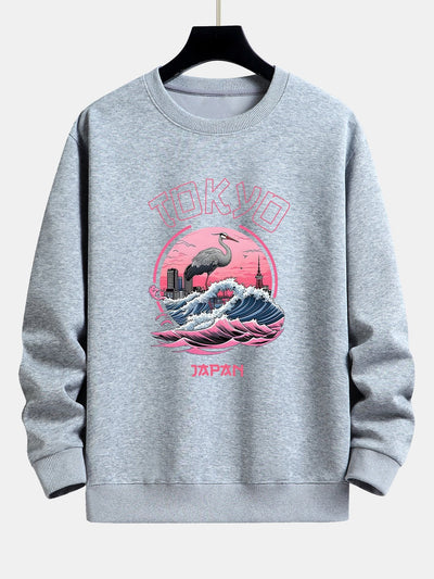 Leonard® | Tokyo Wave Crane Bird Print Relax Fit Sweatshirt