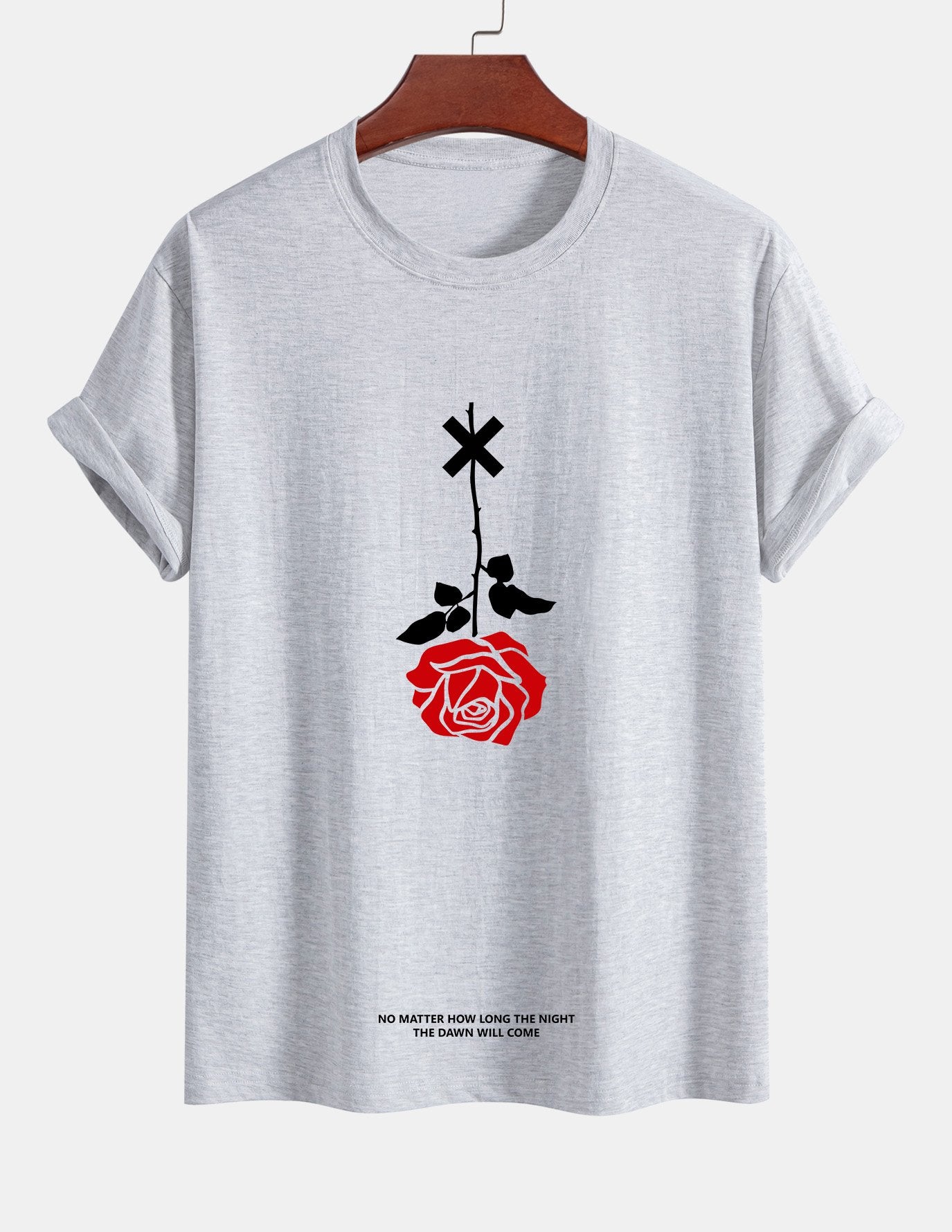 Teobaldo® | Inverted Rose Slogan Print Cotton T-Shirt