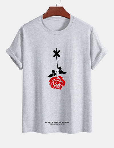 Teobaldo® | Inverted Rose Slogan Print Cotton T-Shirt