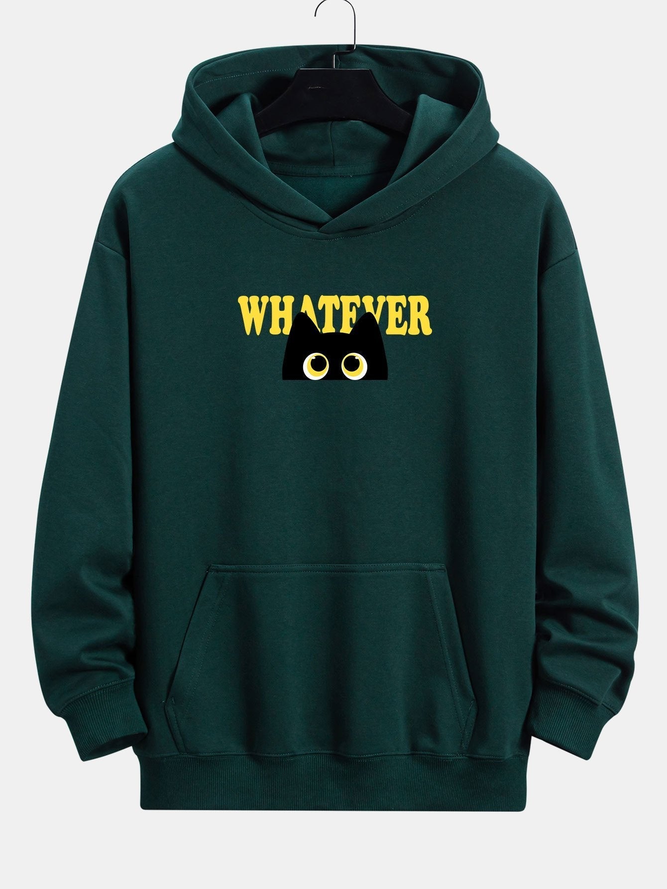 Quentin | Whatever Black Cat Print Relax Fit Hoodie