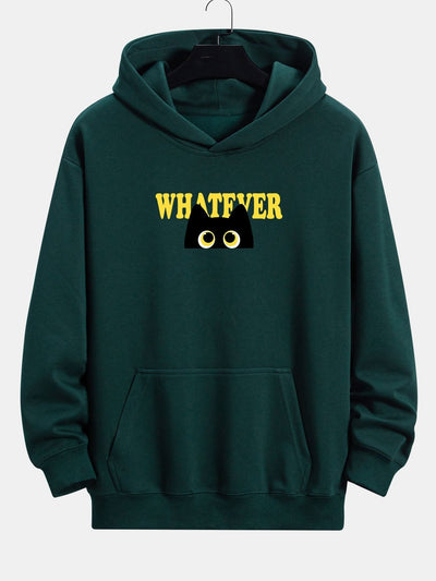Quentin | Whatever Black Cat Print Relax Fit Hoodie