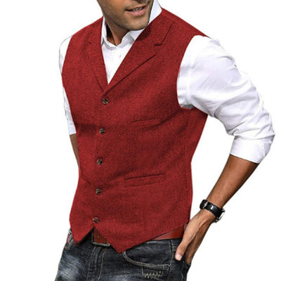 Men's Vintage Herringbone Lapel Single Breasted Slim Fit Suit Vest
