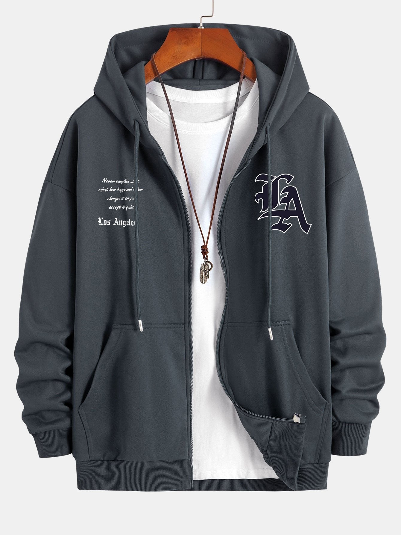 Renzo | Los Angeles Slogan Print Relax Fit Zip Hoodie