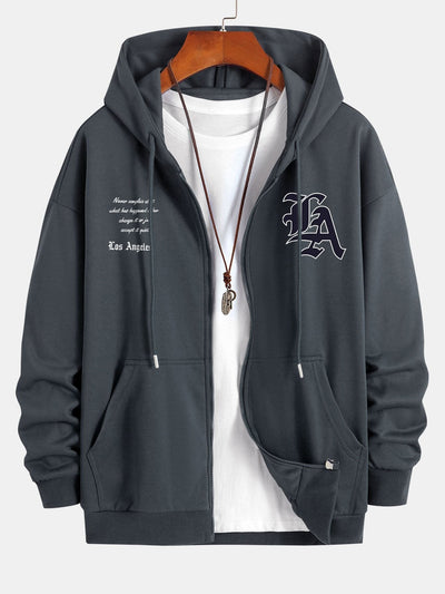 Renzo | Los Angeles Slogan Print Relax Fit Zip Hoodie