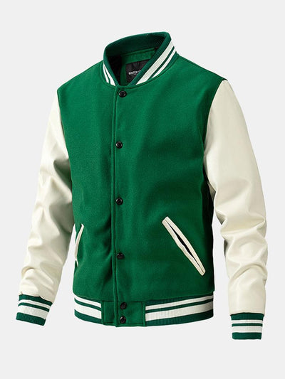 Grayson | Contrast Wool Look PU Baseball Jacket