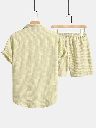 Dionisio® | Checkerboard Texture Button Up Shirt & Drawstring Shorts