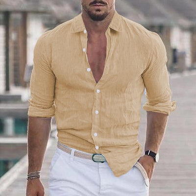 Bartholemy® | Men's Casual Solid Color Lapel Long Sleeve Shirt 21280669Y