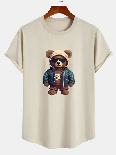 Allan® | Bear In Leather Jacket Print Cotton Arc Hem T-Shirt