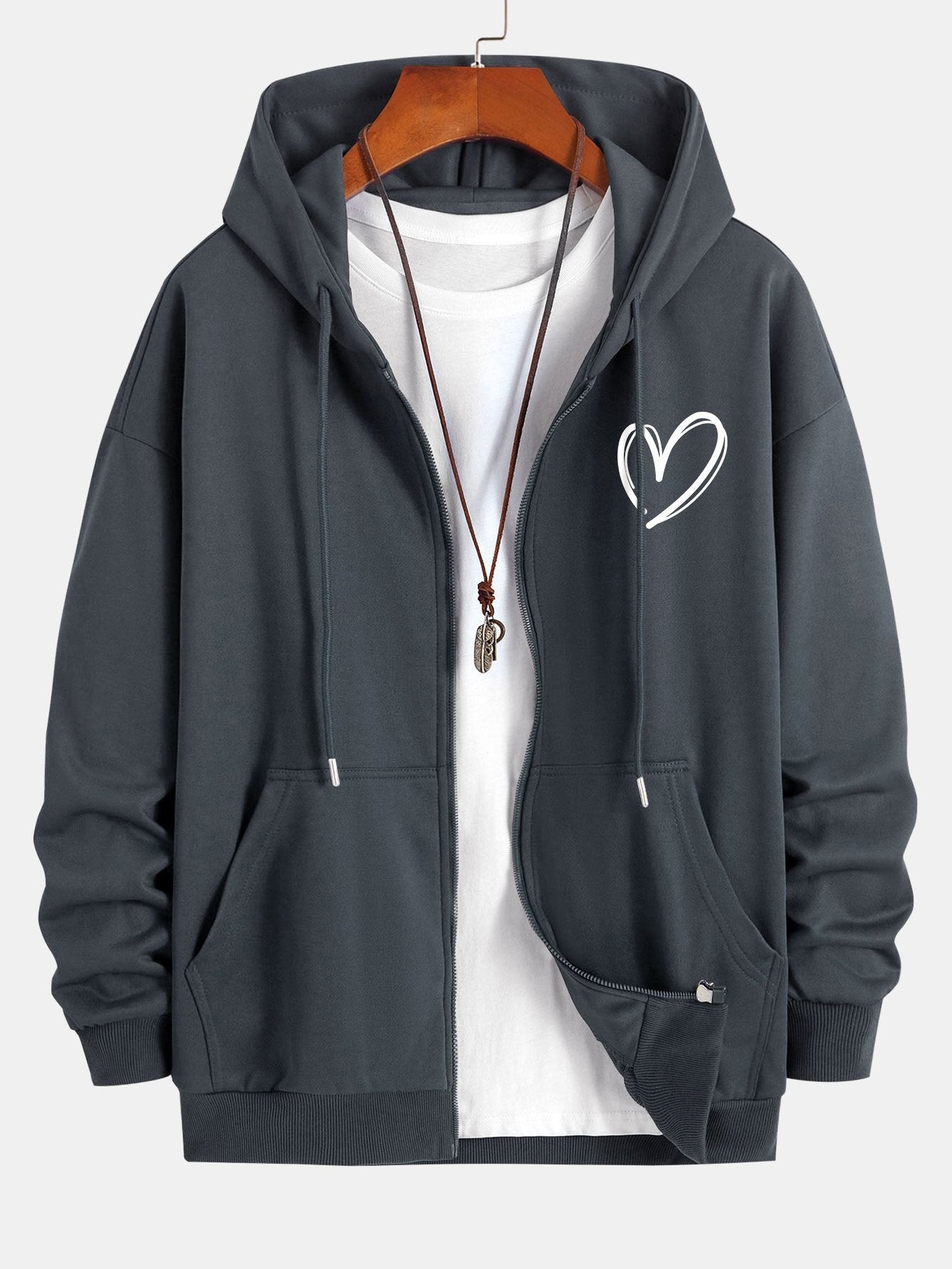 Neo | Heart Print Relax Fit Zip Hoodie