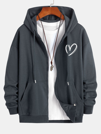 Neo | Heart Print Relax Fit Zip Hoodie