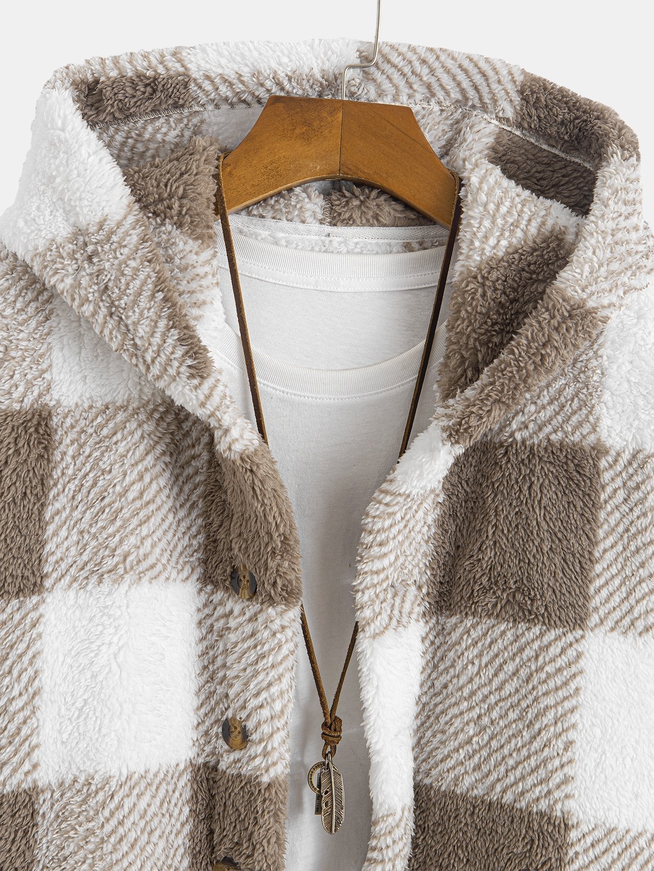 Phoenix | Plaid Teddy Fleece Button Up Hooded Coat