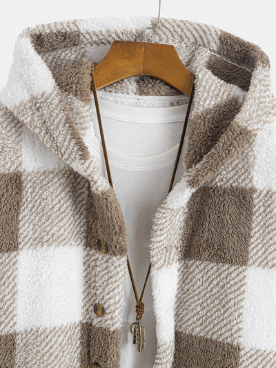 Phoenix | Plaid Teddy Fleece Button Up Hooded Coat