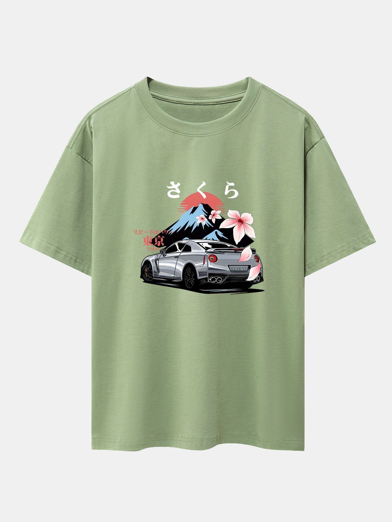 Howard® | Tokyo Cherry Blossoms Car Print Drop Shoulder Oversize T-Shirt