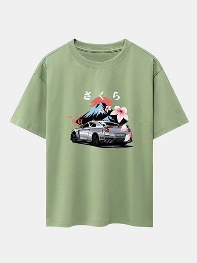 Howard® | Tokyo Cherry Blossoms Car Print Drop Shoulder Oversize T-Shirt