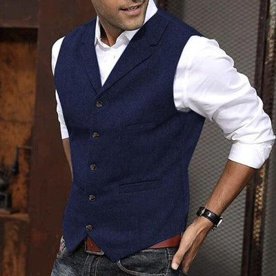 Men's Vintage Herringbone Lapel Single Breasted Slim Fit Suit Vest
