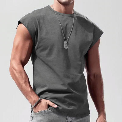 Men's Solid Loose Sleeveless  Sports T-shirt