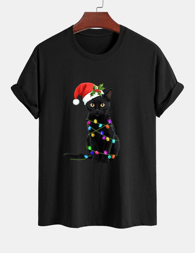 Alano® | Christmas Lights Cat Print Cotton T-Shirt