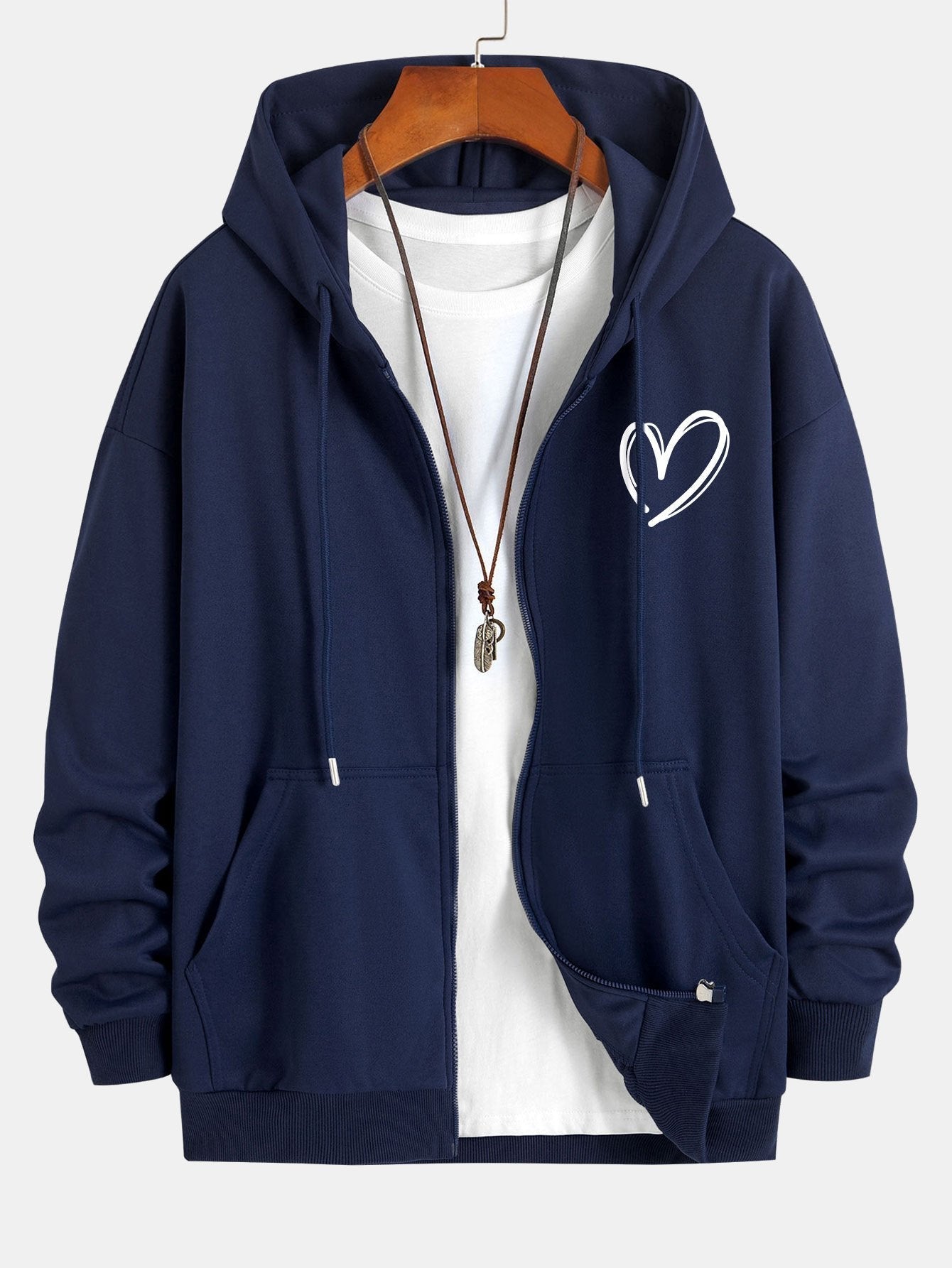 Neo | Heart Print Relax Fit Zip Hoodie