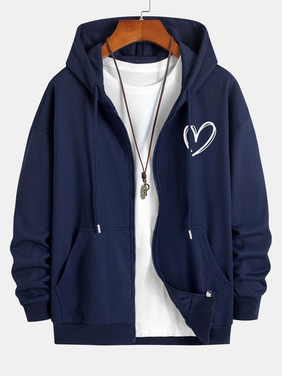 Neo | Heart Print Relax Fit Zip Hoodie