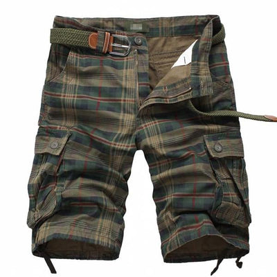 MEN'S VINE POCKET PLAID SHORTS （WITHOT BELT）