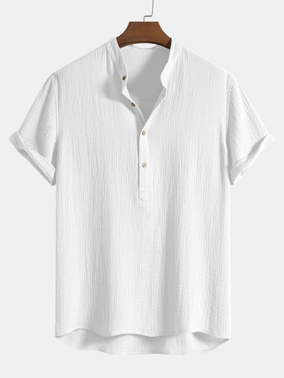 Aritz® | Wrinkled Cotton Half Open Placket Henley Collar Shirt