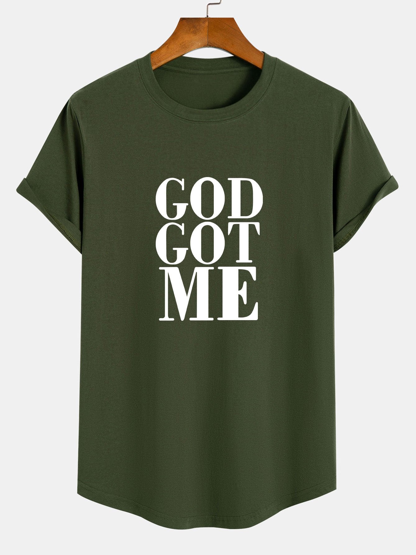 Raimundo® | God Got Me Print Cotton Arc Hem T-Shirt