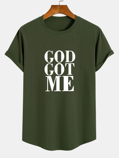 Raimundo® | God Got Me Print Cotton Arc Hem T-Shirt