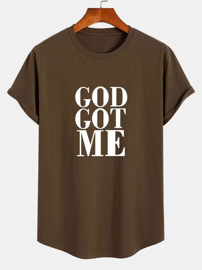 Raimundo® | God Got Me Print Cotton Arc Hem T-Shirt