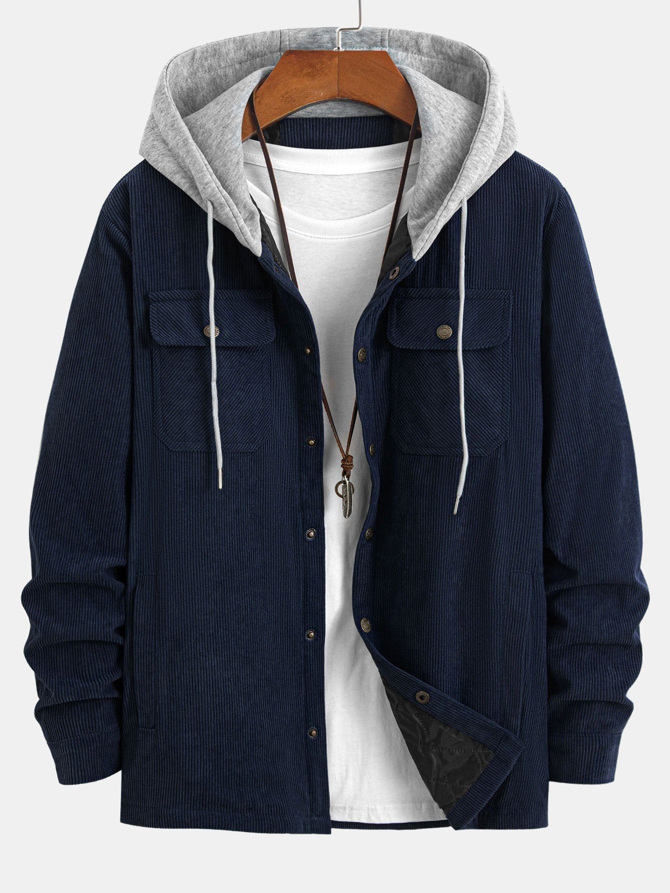 Gabriel | Quilted Lined Corduroy Hooded Coat