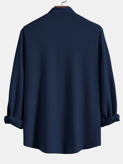 Alexandre® | Long Sleeve Muscle Fit Ribbed Stand Collar Shirt