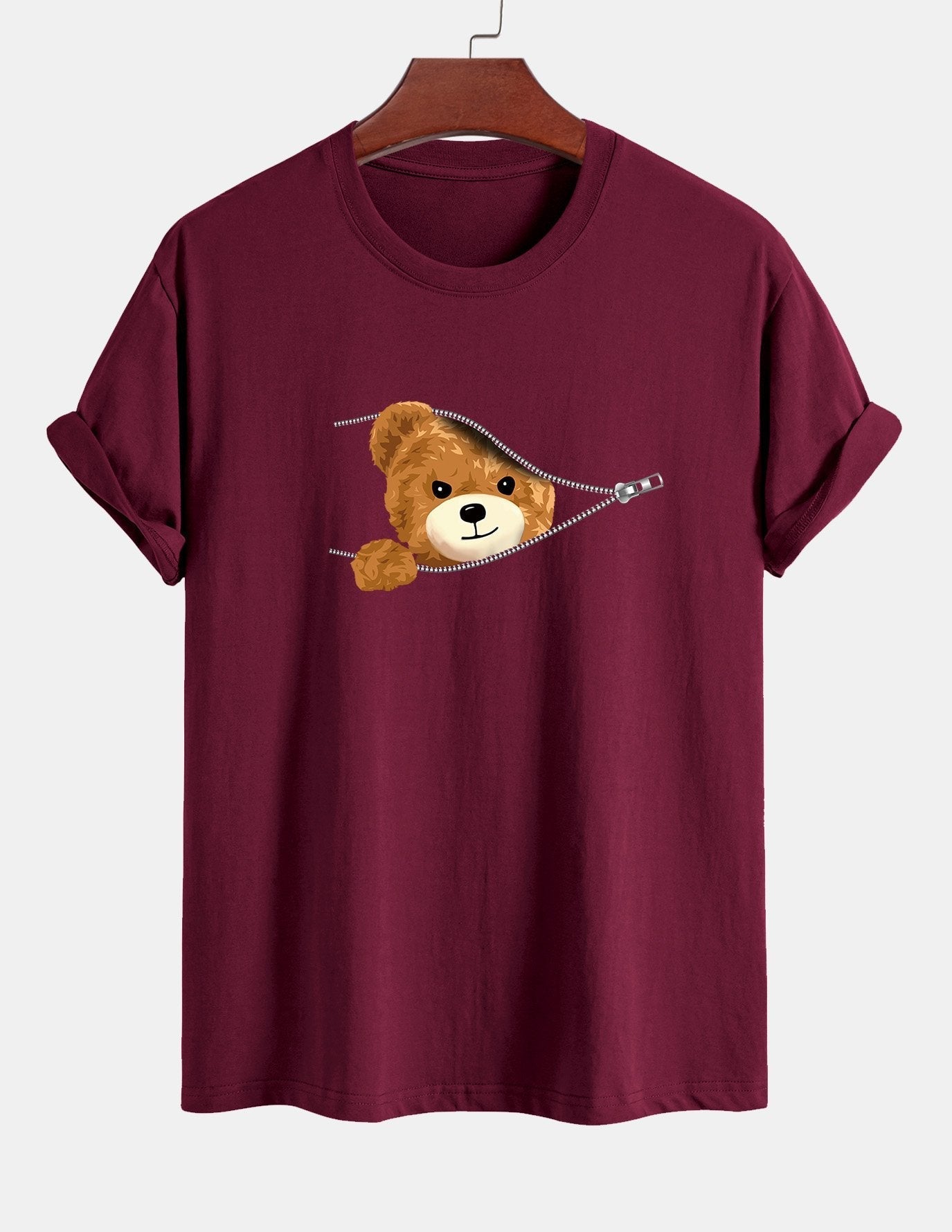 Yeray® | Zipper Bear Print Cotton T-Shirt