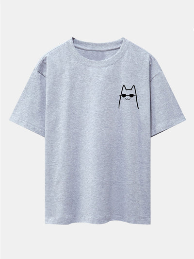 Humberto® | Cat With Sunglasses Print Drop Shoulder Oversize T-Shirt