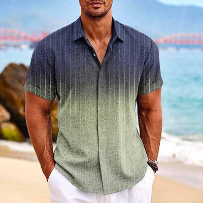 Men's Hawaiian Ombre Print Lapel Short Sleeve Shirt