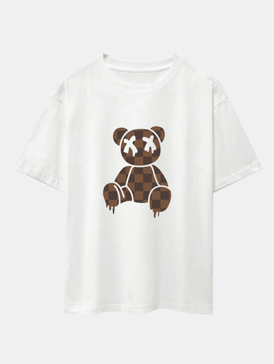 Nestor® | Checkerboard Dissolving Bear Drop Shoulder Oversize T-Shirt & Straight Leg Corduroy Pants