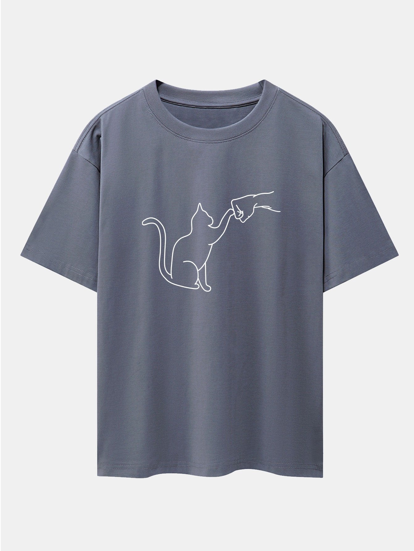 Asier® | Fist Bump Cat Print Drop Shoulder Oversize T-Shirt