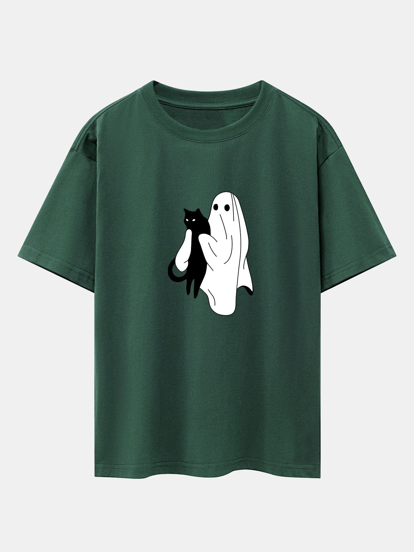 Aurelio® | Ghost Black Cat Print Drop Shoulder Oversize T-Shirt