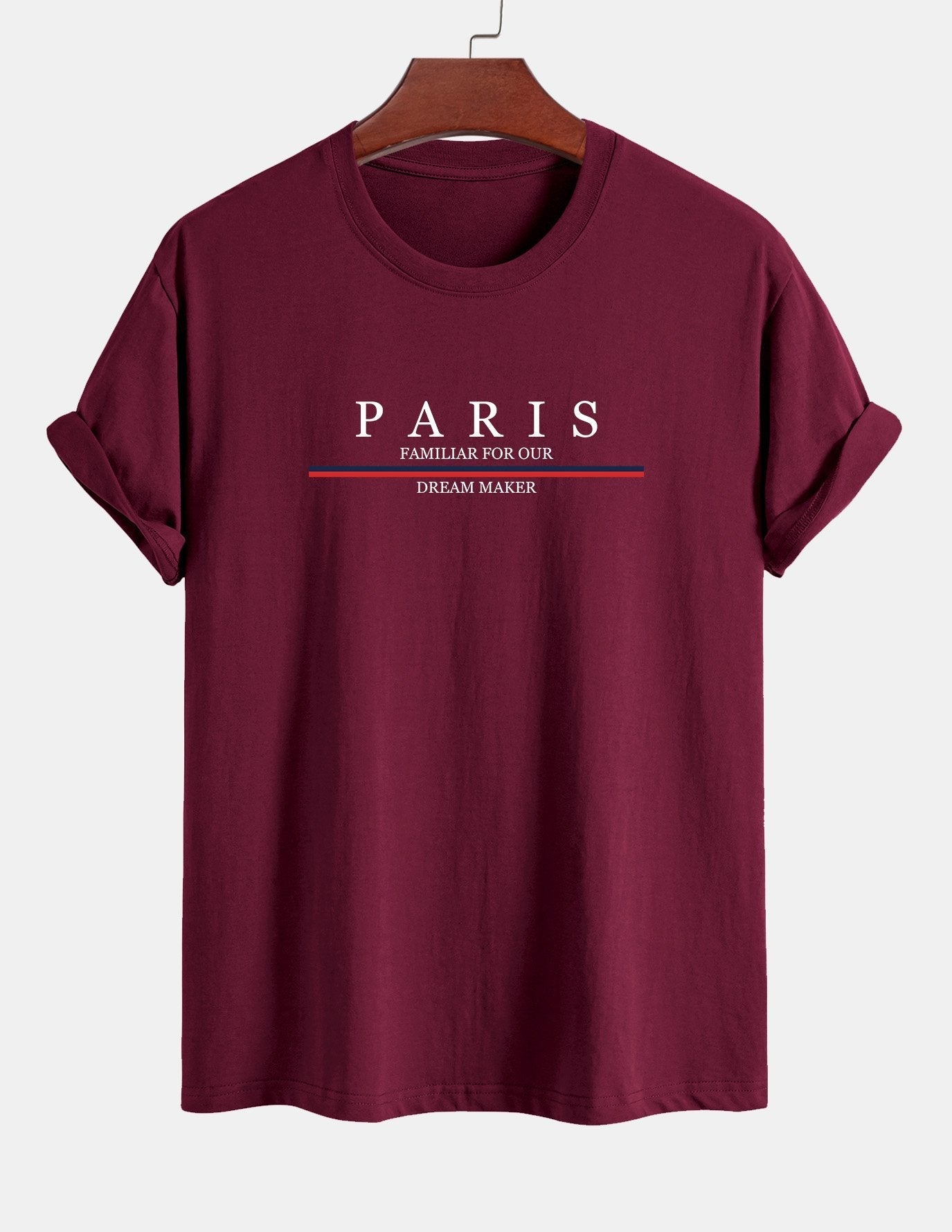 Arcadio® | Stripe Paris Slogan Print Cotton T-Shirt